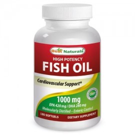 Best Naturals Alta Potencia Omega-3 de aceite de pescado 1000 mg 180 Softgels (EPA 420 MG - DHA 280 MG)