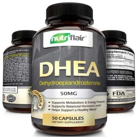 NutriFlair Premium Quality DHEA Supplement 50MG (50 Capsules) - Promotes Balanced Hormone Levels for Men - Women