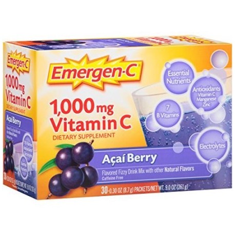 Emergen-C rosa 1000 mg de vitamina C suplemento de acai Berry 30 paquetes