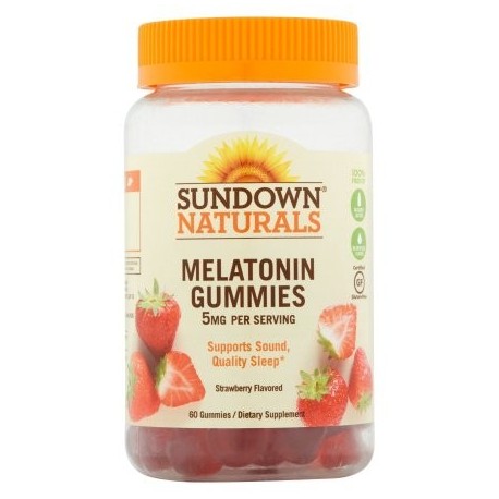 Sundown Naturals Melatonina Suplemento dietético sabor fresa Gummies sin gluten 5 mg 60 conteo