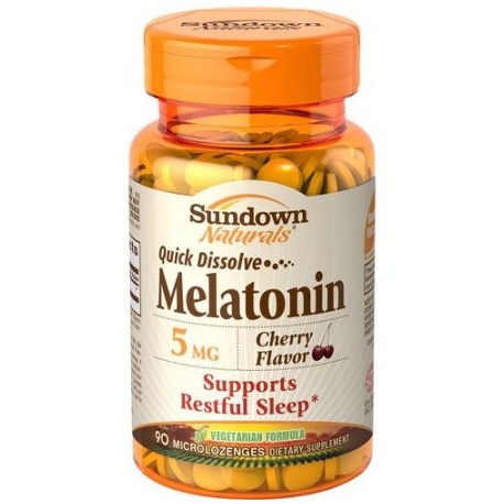 Sundown Naturals Disolver rápida melatonina suplemento dietético cereza micropastillas sabor 5 mg 90 conteo