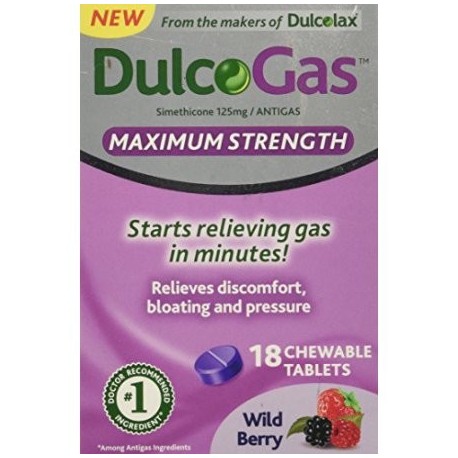 4 Paquete DulcoGas Maximum Strength Antigas Wildberry 18 Tabletas Masticables Cada